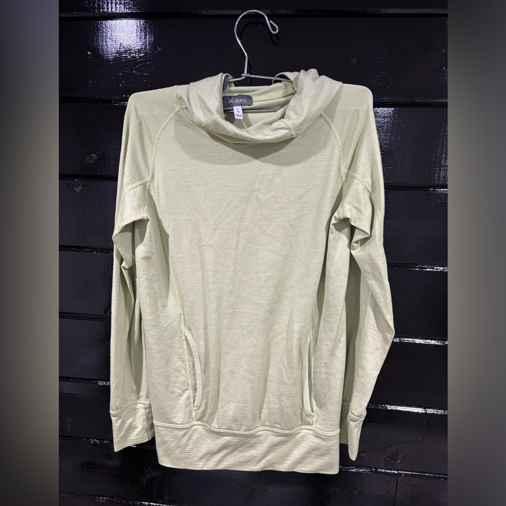Ibex Green Wool Cowl Neck Long Sleeve Hoodie